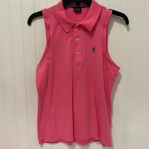 Pink with green pony, Ralph Lauren Sport sleeveless polo type shirt.